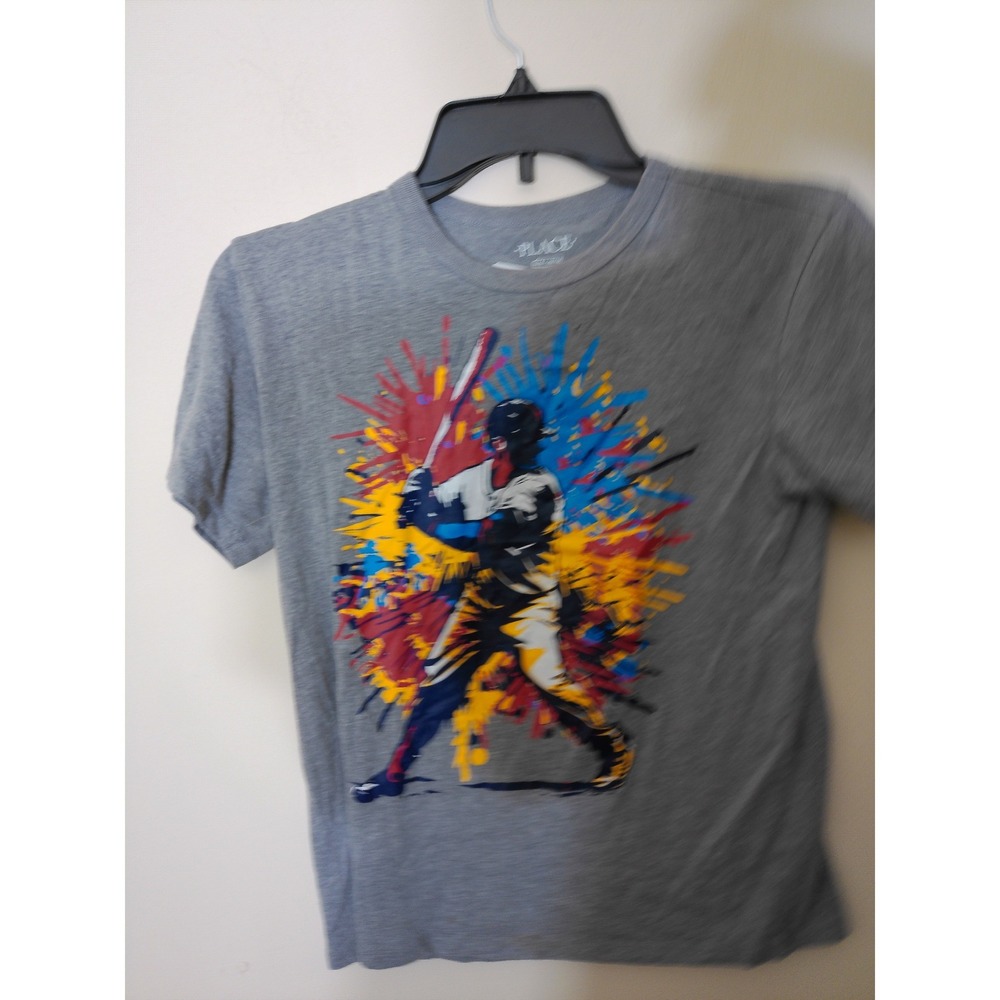 The Children's Place Baseball Graphic Tee Youth L 10/12 Gray Splatter Art Sports